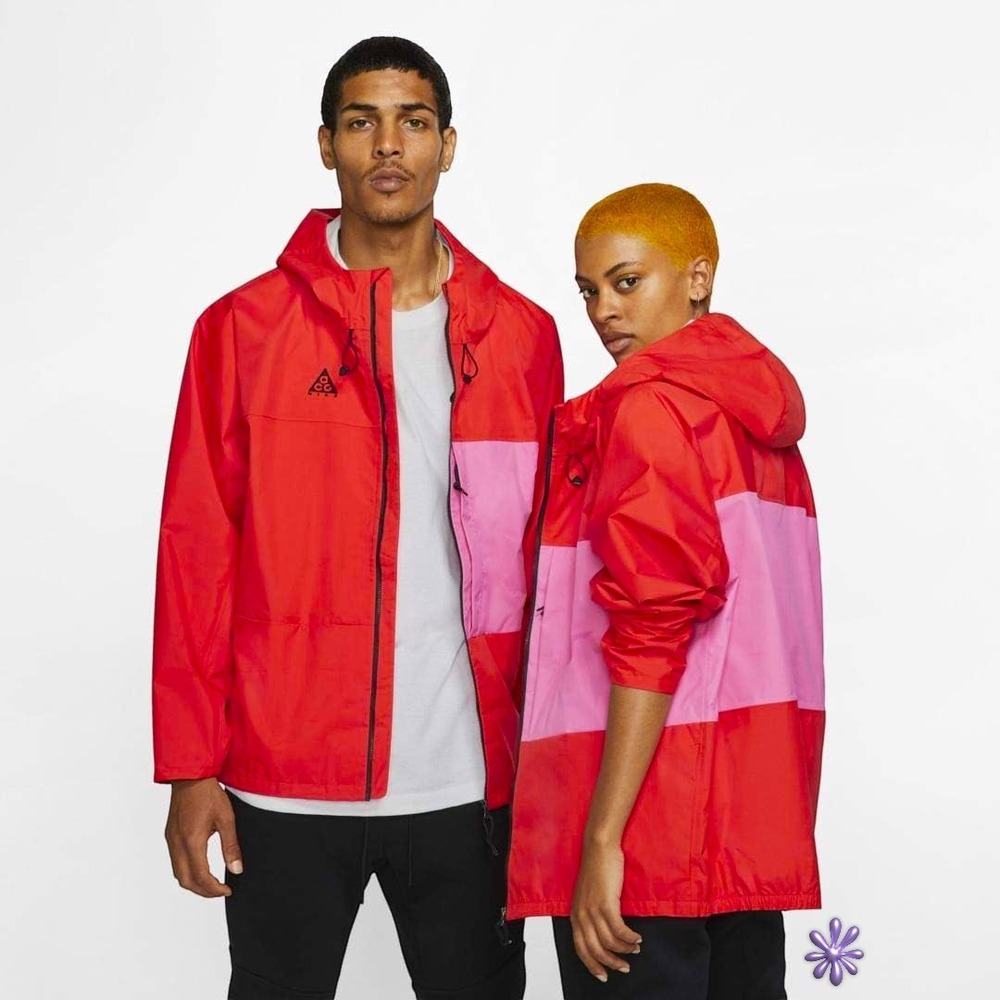 NIKE LAB ACG 2.5L Packable Rain Jacket | Habanero Red/Lotus Pink | Mens SMALL